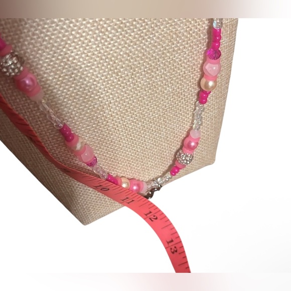 Hand Crafted Pink and Clear Beaded Key Necklace - Picture 4 of 4